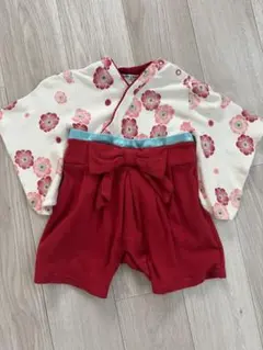 袴ロンパース 女の子 60cm 花柄　赤