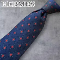 ꧁最高級꧂ HERMES エルメス ネクタイ ネイビー 総柄 シルク 965SA