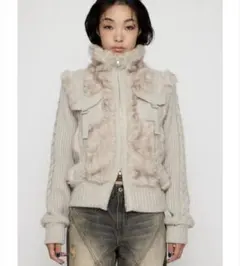 LAGUA GEM CABLE KNIT FAUX FUR ブルゾン IVOY