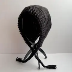 ボンネット バラクラバ 黒 ブラック フード帽 ニット帽 ハンドメイド 編み物