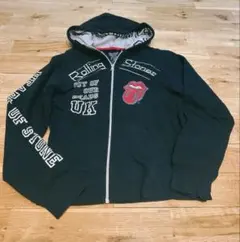 試着のみ　フード　パーカー　ローリングストーンズ　ブラック　プリント