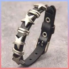 【新品】ブレスレット　レザー　パンク　スター　スタッズ　シルバー　ブラック