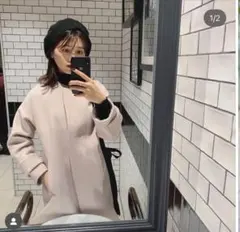 FFC アンゴラビーバー スリット ノーカラー コートピンク　アイボリー