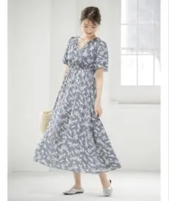 fifth バックシャンカシュクールシックフラワーワンピース　ブルー　Mサイズ