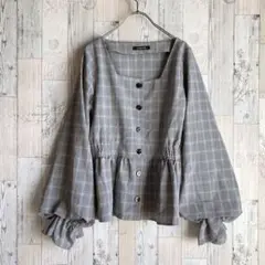 美品　アズノウアズピンキー　レディースブラウス　グレンチェック　ペプラム