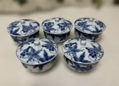 乃りたけ 蓋付湯呑 5客セット 金枠 希少 赤絵 花紋様 汲出 煎茶道具 美