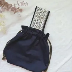 【ワンハンドルバッグ】巾着 インド刺繍 ハンドメイド 軽量（A12）