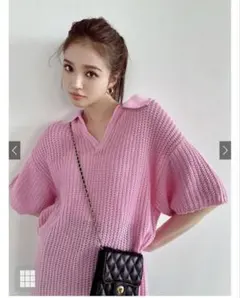 グレイル スキッパー襟 半袖ニット 핑크