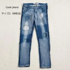 クックジーンズ スキニーデニム パッチワーク リペア加工 M相当 ストレッチのサムネイル