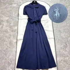 美品♡近年品 ラルフローレン ロングワンピース マキシ丈 ポニー刺繍 ネイビー