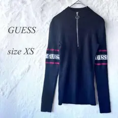 GUESS ハイネックニット XS 黒 ハーフジップ 小柄さん 伸縮性 857
