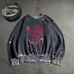 80's”adidas”L-O”デサント“墨黒“短丈ワイド襤褸 sweat