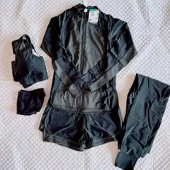 92★水着 ラッシュガード 5点セット XL長袖 ブラック 黒