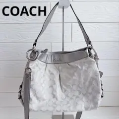 ✨美品【COACH】ショルダーバッグ/シルバー/ホワイト/シグネチャー/2WAY