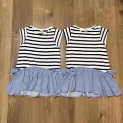 petit main ボーダー 半袖 ワンピース チュニック　90 2枚セット