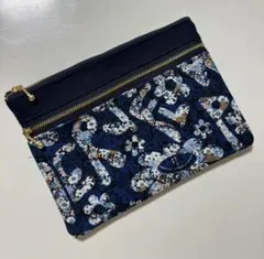 ハンドメイド　ダブルファスナーポーチ リバティシーチング