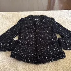 年末セール！TAOノーカラー ツイードジャケット ブラック/ホワイト