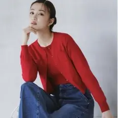 【CELFORD】オリジナルロゴ刺繍カーディガン　赤　36