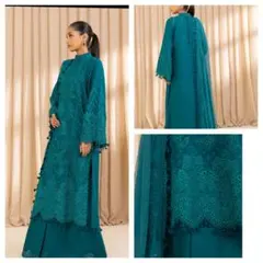 コットンジャカードのチカンカリ高級刺繍ドレス、チュール刺繍ドゥパッタ付き