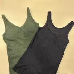 UNIQLO ユニクロ ノースリーブ リブ編みタンクトップ 2色セット カーキ