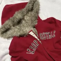 赤 裏ボア　裏起毛　フリース フード付きパーカー