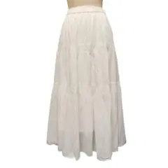 美品 イトキン コットン100% ティアード マキシスカート M 白 大人可愛い