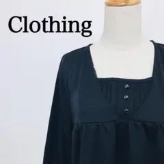 クロージング　スクエアネック　大きいサイズ　袖リブ　ブラック　半袖カットソー