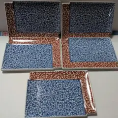 あ*ん様 有田焼　青い染付と赤絵蛸唐草角皿5枚