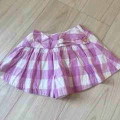 ピンクと白のチェック フレアスカート　キュロット