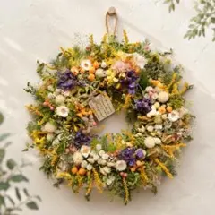 Natural＊ミモザとアナベル紫陽花のリース☆ドライフラワーリース