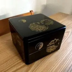 内朱黒漆　沈金花文　輪島塗二段重　重箱　アンティーク　菊の花