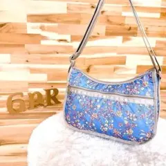 【レスポートサック】 花柄 プリント ショルダーバッグ 総柄 青×グレージュ