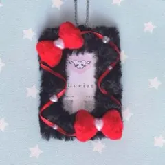 ふわふわ 赤 黒 リボン トレカケース レースデコ