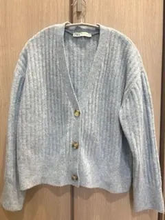 ZARA リブ編み カーディガン Mサイズ ライトブルー