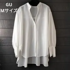 GU ジーユー ホワイト 白 長袖 シャツ ブラウス スタンドカラー