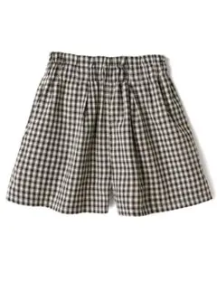 チェック柄バックレースアップハイウエストフリルショートパンツ[gm510]