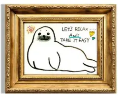 原画 「時には肩の力を抜いて」 絵画 動物画 インテリア アザラシ イラスト