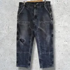 ボロの極み！カーハート　米国製　ダブルニーワークパンツ　ブラック　38×30