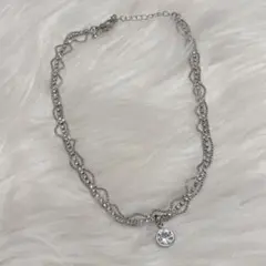 シルバー チェーンネックレス クリスタルチャーム チョーカー