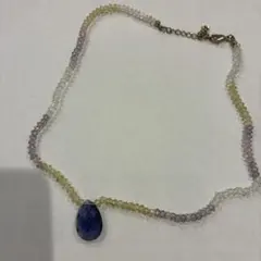 多色天然石涙型ペンダントネックレス