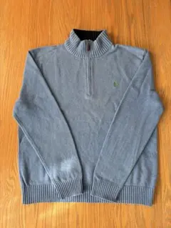 （458）難あり　ポロ　ラルフローレン　ジップアップニット　青　サイズXL