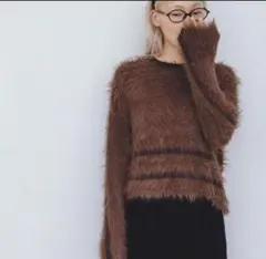 KBF ラインデザインシャギーニット　ブラウン