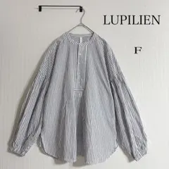 ✧̣̥̇LUPILIENブラウス ストライプバンドカラーシャツ バルーン袖 コットン