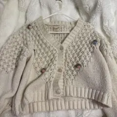アイボリー 花刺繍 ボタンカーディガン