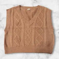 Honeys ニットベスト ケーブル編みベージュM 　Ｖネック　ベスト　ハニーズ