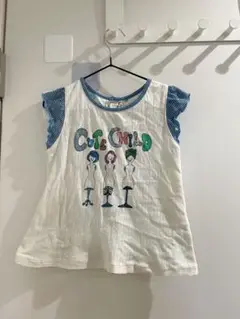 2000s当時物子供服　レトロポップマネキンプリントトップス　ノースリーブフリル