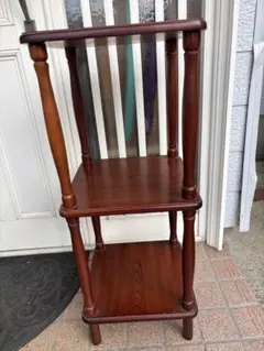 昭和レトロ コーナーラック 3段 木製 飾り棚 花台 杢目 高さ78cm