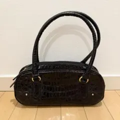 ハンドバッグ クロコ型押し ブラック