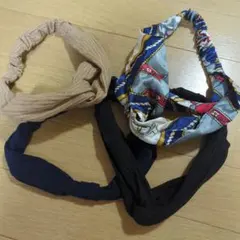 ヘアバンド 4点セット ベージュ ネイビー ブラックペイズリー柄