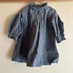 ハンドメイド フリル襟ワンピース　ブルーグレー